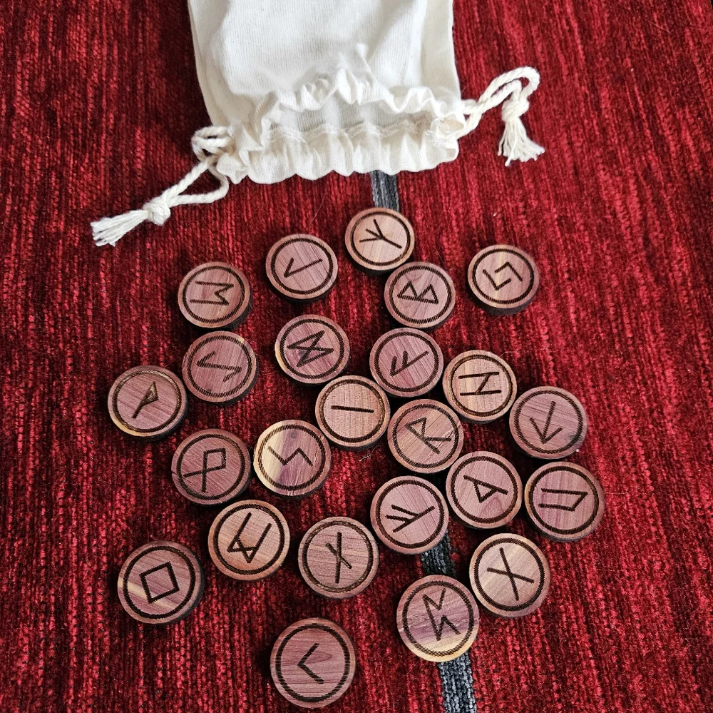 24 Elder Futhark Old Norse Runes Red Cedar - Picture 1 of 4